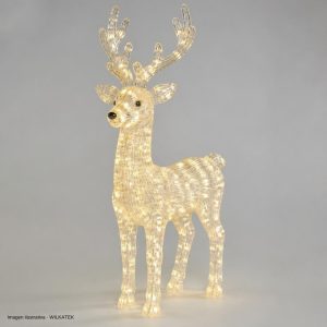 Reno en acrílico, 80 LED, tamaño: 50x20x85, Luz fija, de enchufe (Caja x 2 und)