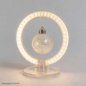 Aro plegable en acrílico 50 LED, 32 cm con figura bola navideña en el centro (Caja x 30 und)