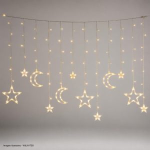 Lluvia con figura: Estrella hueca + estrellita, 101 LED, 3x1 metros, con continuidad, 8 (Caja x 40 und)