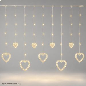 Lluvia con figura: Corazon hueco + corazon pequeño, 105 LED, 3x1 metros, con continuidad (Caja x 40 und)