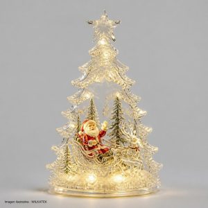 Árbol + Papá Noel + Reno en acrílico, 80 LED, tamaño: 35x25x55, Luz fija, de enchufe (Caja x 2 und)