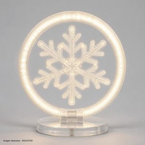 Aro plegable en acrílico 50 LED, 32 cm con figura copo de nieve en el centro (Caja x 50 und)
