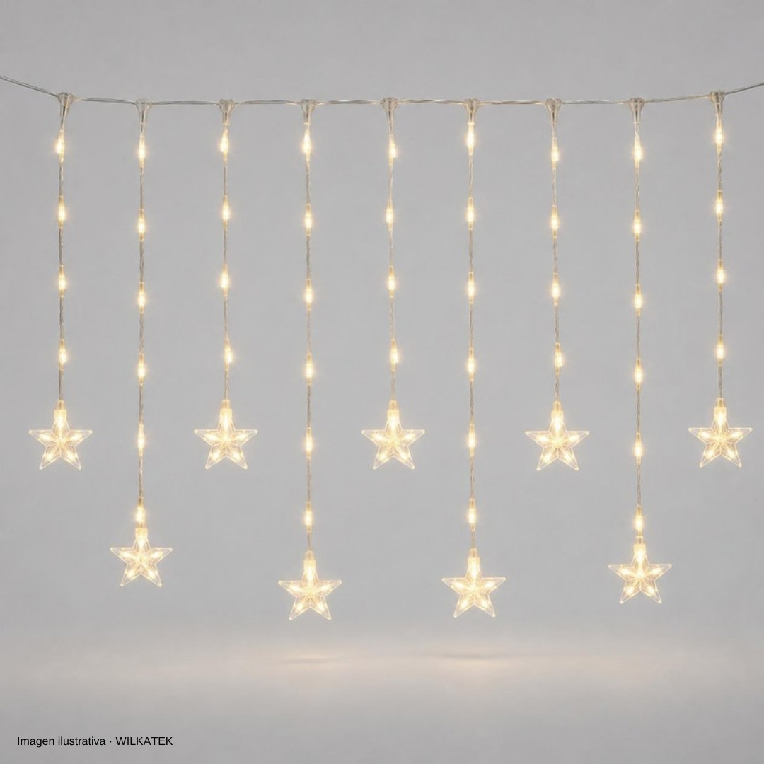 Lluvia de estrella de acrílico de 80 LED, cable siliconado, 3 metros x 8 estrellas (Caja x 50 und)
