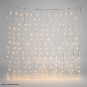 Cortina de 120 LED, cable siliconado, 1.5x1.5 metros, con continuidad (Caja x 100 und)