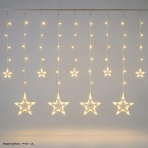 Cortina: cable siliconado, con figura: Estrella + Estrellita, 120 LED, 3x1 metros (Caja x 30 und)