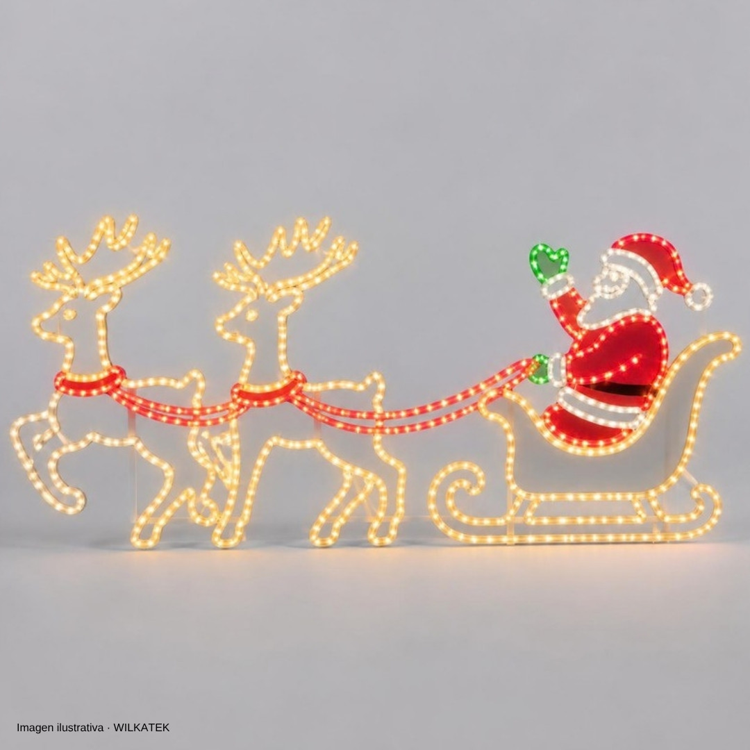 Figura: dos renos con carro de Papá Noel 51 LEDs (Caja x 40 und)