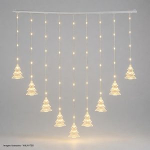 Cortina con figura de Árbol de navidad de acrílico, 140 LED, 3x2 metro, con continuidad (Caja x 40 und)