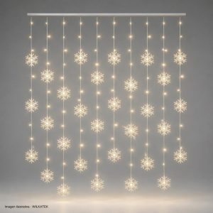 Cortina con figura de Copo de nieve de acrílico, 140 LED, 3x2 metro, con continuidad, 8 (Caja x 40 und)