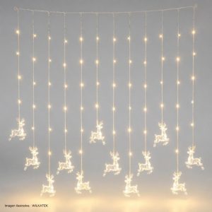 Cortina con figura de Reno de acrílico, 140 LED, 3x2 metro, con continuidad, 8 funciones (Caja x 40 und)