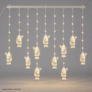 Cortina con figura de Papá Noel de acrílico, 140 LED, 3x2 metro, con continuidad, 8 (Caja x 40 und)