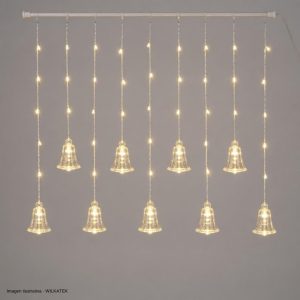 Cortina con figura de Campana de acrílico, 140 LED, 3x2 metro, con continuidad, 8 (Caja x 40 und)
