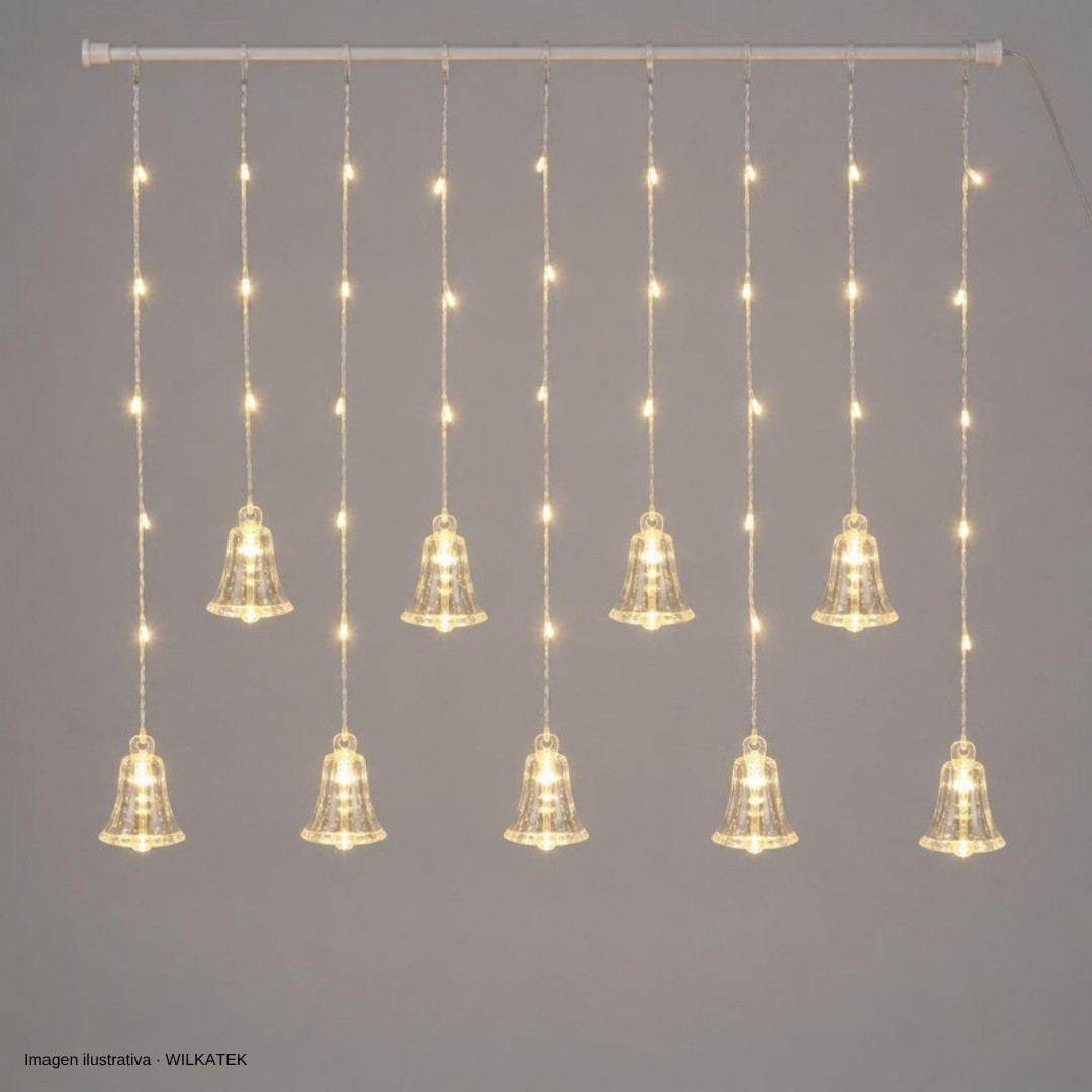Cortina con figura de Campana de acrílico, 140 LED, 3x2 metro, con continuidad, 8 (Caja x 40 und)