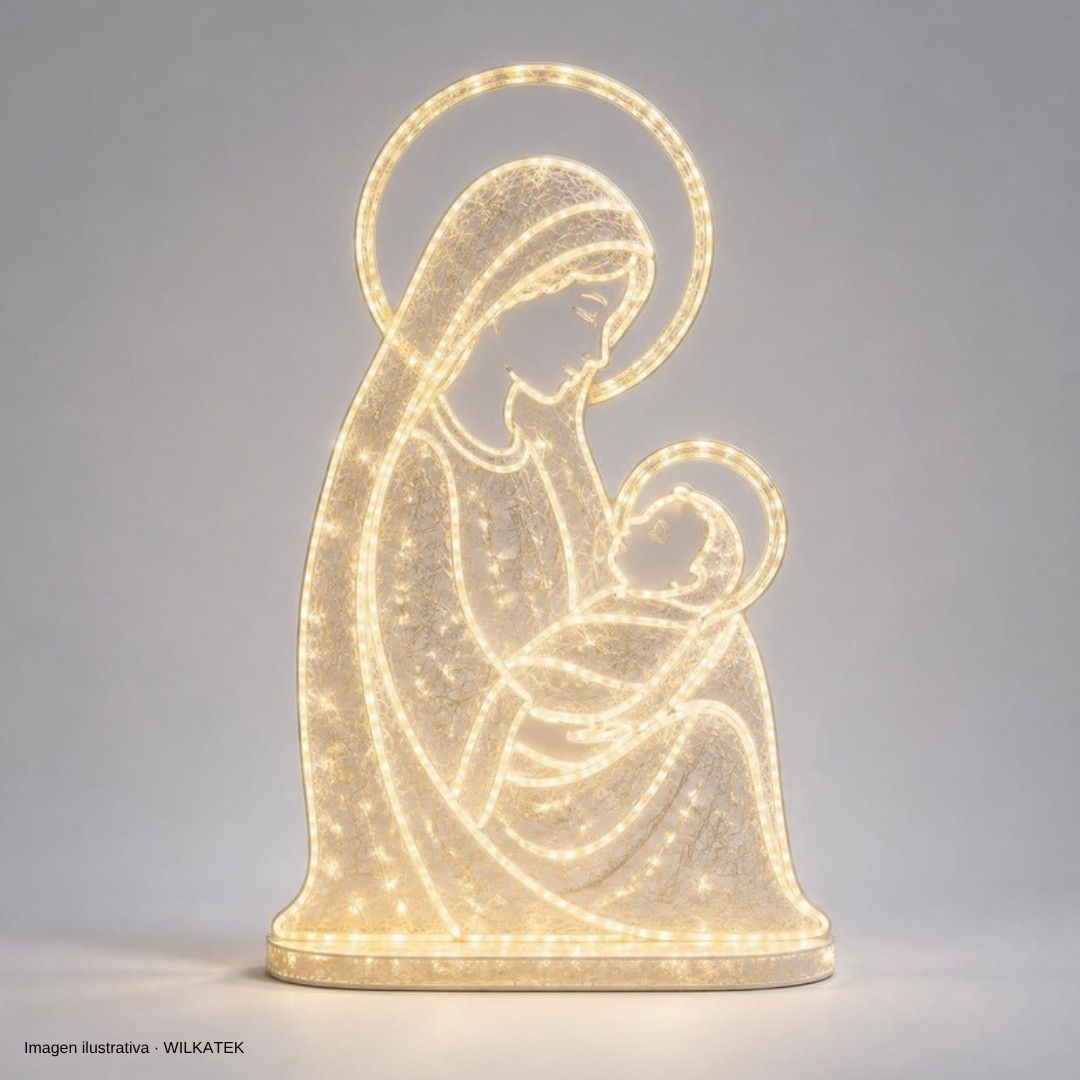 Figura religiosa de Maria y Jesus de 26 LED, 5 disenos surtidos (Caja x 30 und)