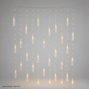 Cortina con figura de Vela de acrílico, 140 LED, 3x2 metro, con continuidad, 8 funciones (Caja x 40 und)