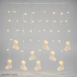 Cortina con figura de bota de acrílico, 140 LED, 3x2 metro, con continuidad, 8 funciones (Caja x 40 und)