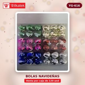 Bola de Navidad con Imagenes: Papa Noel, Estrella, Campana, árbol, Copo de nieve, Reno… (6 und/tubo x 120 und)
