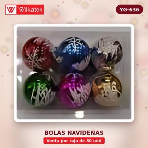 Bola de navidad 7CM con imagenes, arbol de navidad, copo de nieve, Oro, plateado,… (6 unidades por caja x 80 und)