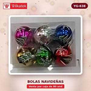 Bola de navidad 7CM con imágenes, doble color arbol de navidad, copo de nieve Oro… (6 unidades por caja x 80 und)