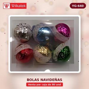 Bola de navidad 7CM con imágenes , Perla brillante , Oro plateado rojo azul verde rosa… (6 unidades por caja x 80 und)