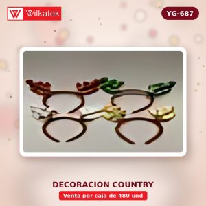 Diadema con orejas de Reno surtido en 4 colores: Dorado, rojo, verde, palta (12 en bolsa x 480 und)