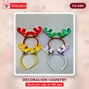 Diadema con orejas de Reno surtido en 4 colores: Dorado, rojo, verde, palta (12 en bolsa x 480 und)