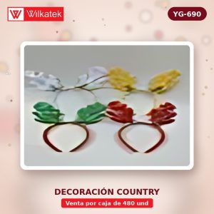 Diadema con orejas de Reno surtido en 4 colores: Dorado, rojo, verde, palta (12 en bolsa x 480 und)