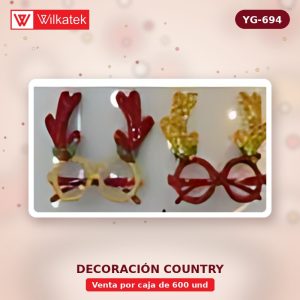 Gafas reno tamano: 16x11, color dorado con rojo, 12 unidades en una bolsa opp (Individual x 600 und)
