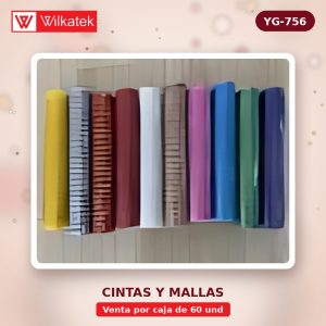 Malla Espejo, 26 CM, 26 lineas brillantes, 6,5 yardas, Colores surtidos: 8 Dorado, 8… (Bolsa x 60 und)