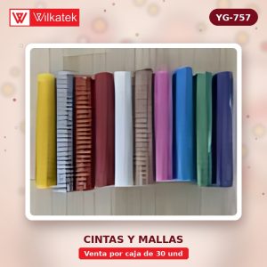 Malla Espejo, 52 CM, 52 lineas brillantes, 6,5 yardas, Colores surtidos: 4 Dorado, 4… (Bolsa x 30 und)