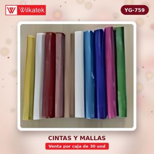 Malla Espejo, 52 CM, 104 lineas brilantes, 6,5 yardas, Colores surtidos: 4 Dorado, 4… (Bolsa x 30 und)