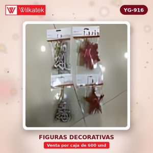 Adorno x2 figuras de 12cm con mirella: Campana, copo de nieve, arbol y estrella en… (Opp x 600 und)