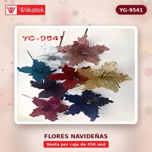Arreglo de flores navideñas de 30CM (27CM), 3 flores doradas, 4 flores plateadas, 3… (Opp x 450 und)