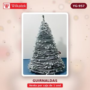 NUEVO: Arbol de navidad 150cm guirnalda adorno nieve y hojas (Caja x 1 und)