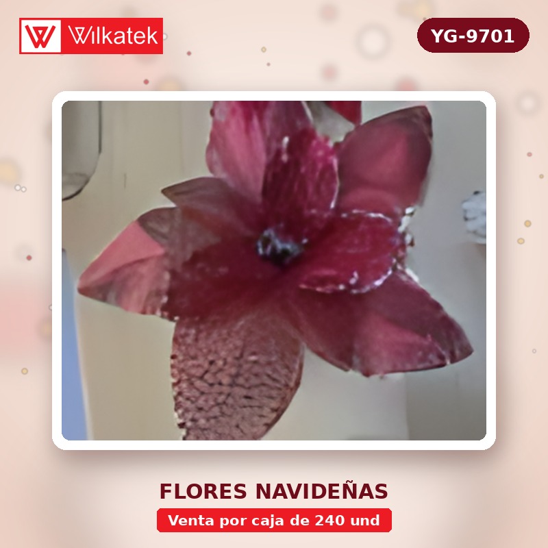 Flor de 61CM escarchada,Dorado 25%,Rojo 25%,plateado 15,palo de rosa 15,champan 10%. (Opp x 240 und)