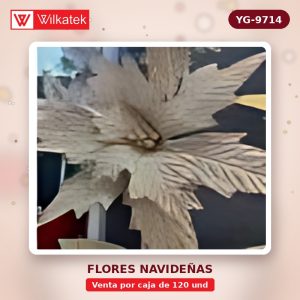Flor navideña de terciopelo,medida 48 cm ,Dorada 25%,Rojos 25%,plateada 15%,palo de… (Opp x 120 und)