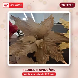 Flor navideña de terciopelo,medida 48 cm ,Dorada 25%,Rojos 25%,plateada 15%,palo de… (Opp x 120 und)