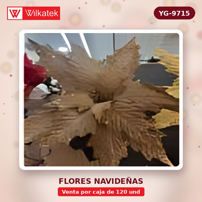 Flor navideña de terciopelo,medida 48 cm ,Dorada 25%,Rojos 25%,plateada 15%,palo de… (Opp x 120 und)