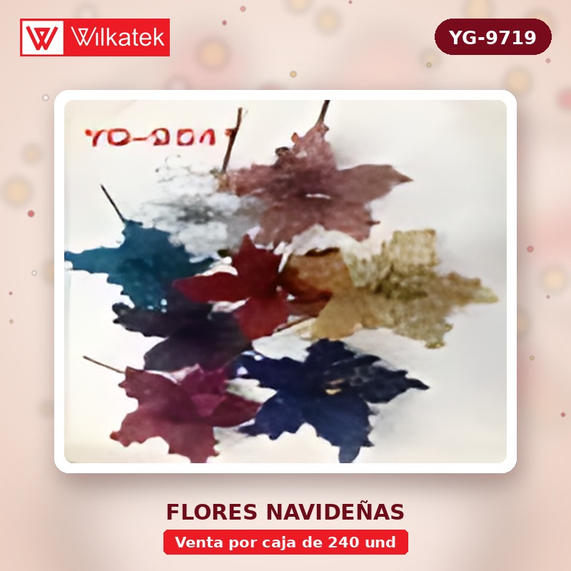 Flor navideña escarchada,medida 30cm,Dorado 25%,Rojo 25%,Plateado 15%,palo de rosa… (Opp x 240 und)