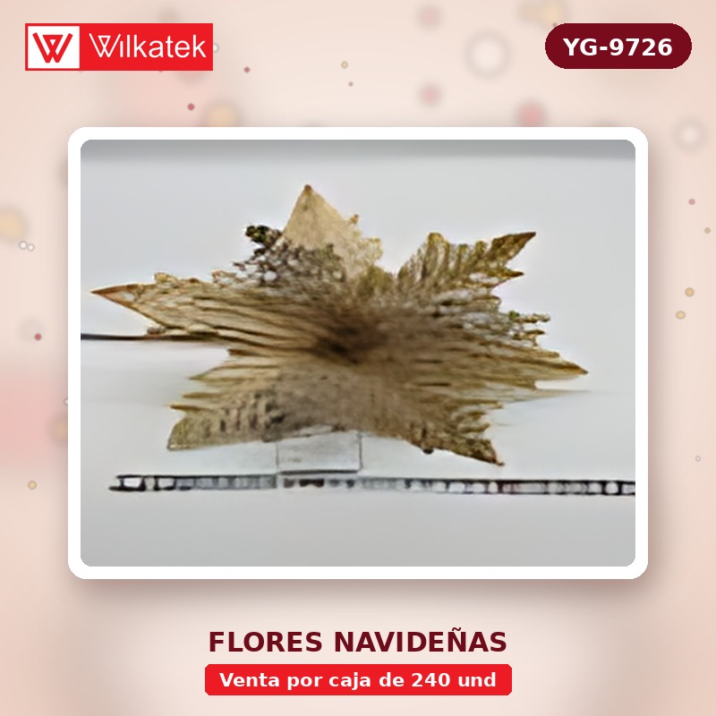 Flor navideña escarchada,medida 24 cm,Dorado 25%,Rojo 25%,Plateado 15%,palo de rosa… (Opp x 240 und)