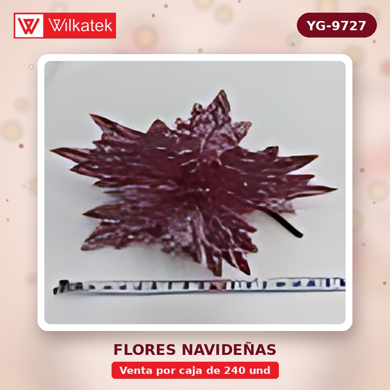 Flor navideña escarchada,medida 17 cm,Dorado 25%,Rojo 25%,Plateado 15%,palo de rosa… (Opp x 240 und)