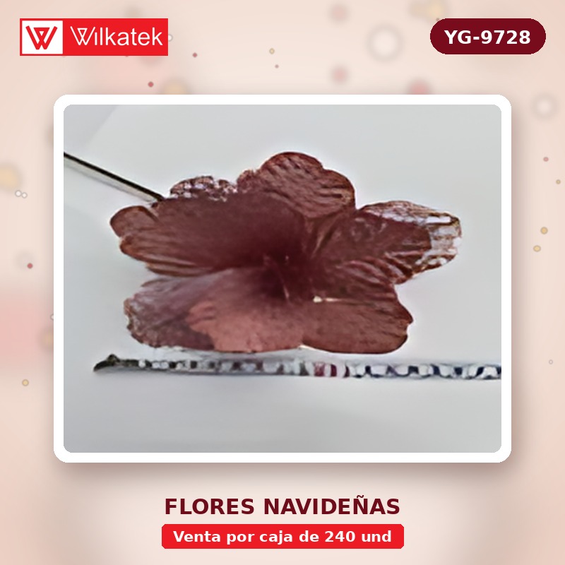 Flor navideña escarchada,medida 15 cm,Dorado 25%,Rojo 25%,Plateado 15%,palo de rosa… (Opp x 240 und)
