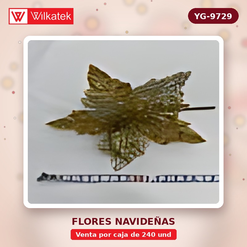 Flor navideña escarchada,medida 16 cm,Dorado 25%,Rojo 25%,Plateado 15%,palo de rosa… (Opp x 240 und)