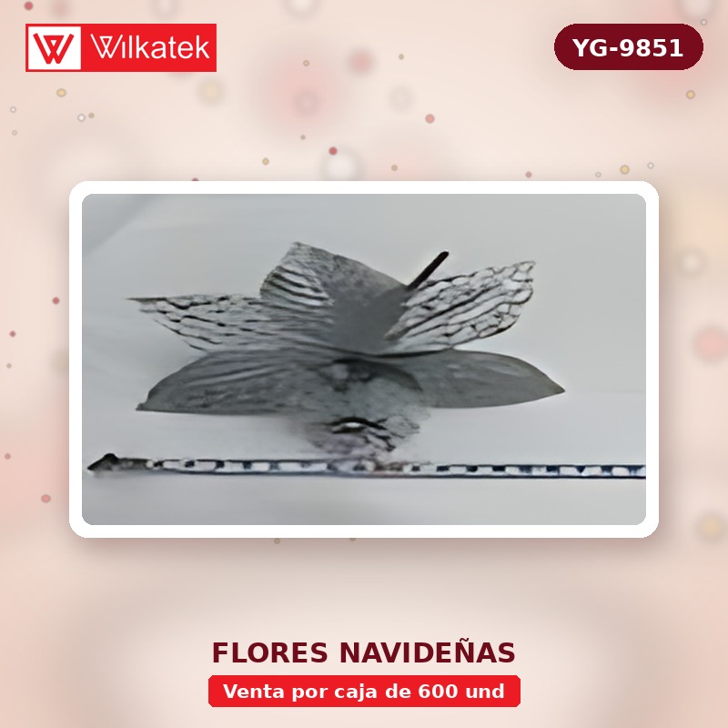 Flor navidena de 18cm, Dorada 50, plata 30, Rojo 30, Champana 30, Blanco 10, Azul 10,… (Opp x 600 und)