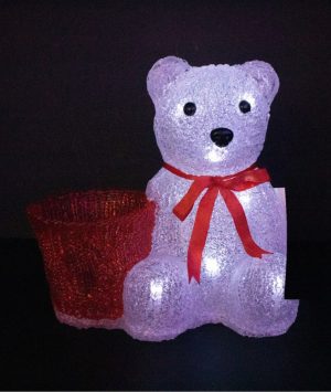 Osito con vaso en acrílico, 20 LED, tamaño: 22x12x20, Luz fija, 2 Pilas AA (Caja x 8 und)
