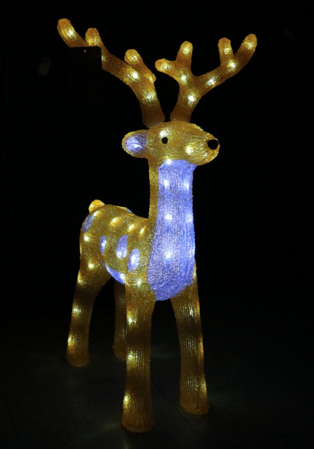 Reno dorado en acrílico, 80 LED, tamaño: 45x24x70, Luz fija, de Enchufe (Caja x 2 und)