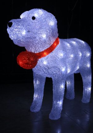 Perro con bufanda en acrílico, 40 LED, tamaño: 40x20x40, Luz fija, 3 Pilas AA (Caja x 2 und)