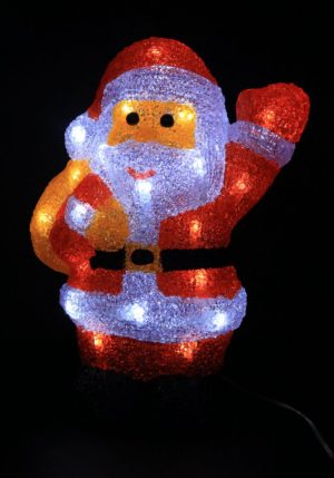 Papá Noel con bolso en acrílico, 30 LED, tamaño: 22x12x30, Luz fija, 3 Pilas AA (Caja x 4 und)