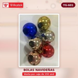 Bola navidena 4CM en tubo x12, Lisa brillante, colores surtidos: rojo 35%, Dorado 30%,… (12 und/tubo x 192 und) - WILKATEK