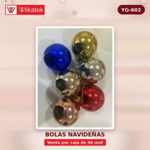 Bola navidena 5CM en tubo x12, Lisa brillante, colores surtidos: rojo 35%, Dorado 30%,… (12 und/tubo x 96 und) - WILKATEK
