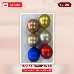 Bola de Navidad Mate 8cm color: DORADO 19,PLATEADO 12,ROJO 28, CHAMPAÑA 5. (6 und/tubo x 64 und) - WILKATEK